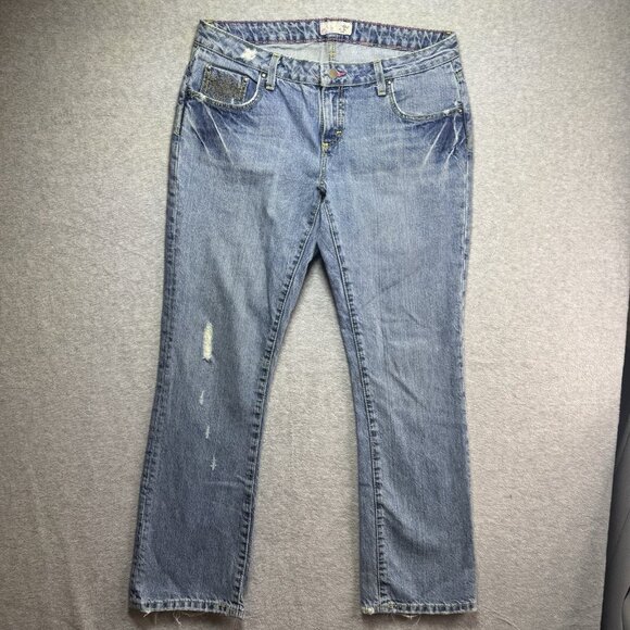VTG Y2K Twenty X Houston Jeans Embroidered Floral Distressed Bootcut Lowest Rise - Picture 2 of 15